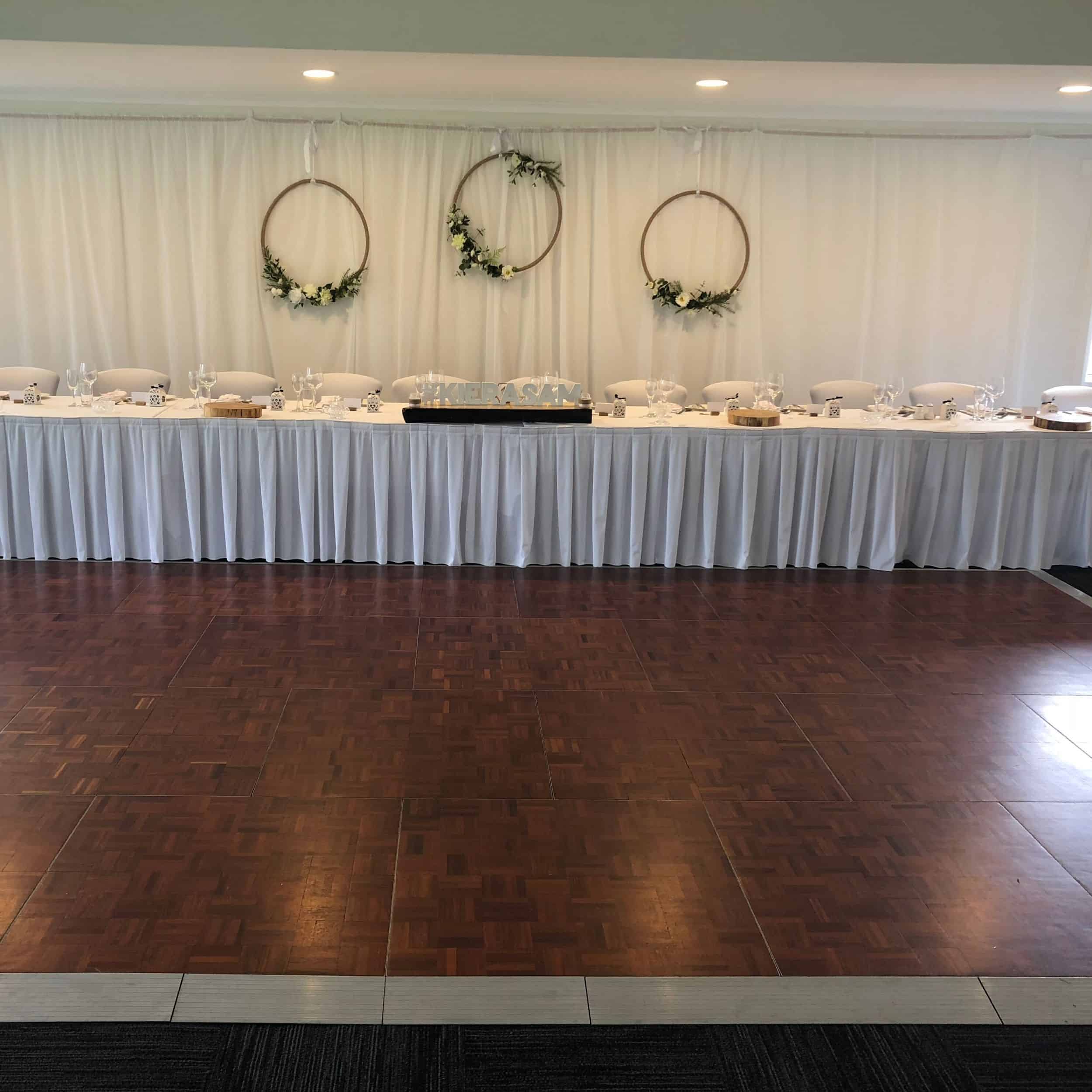 Hobart Events | Dark Wooden Parquetry Dance Floor Hire at Beaches Restaurant and Events